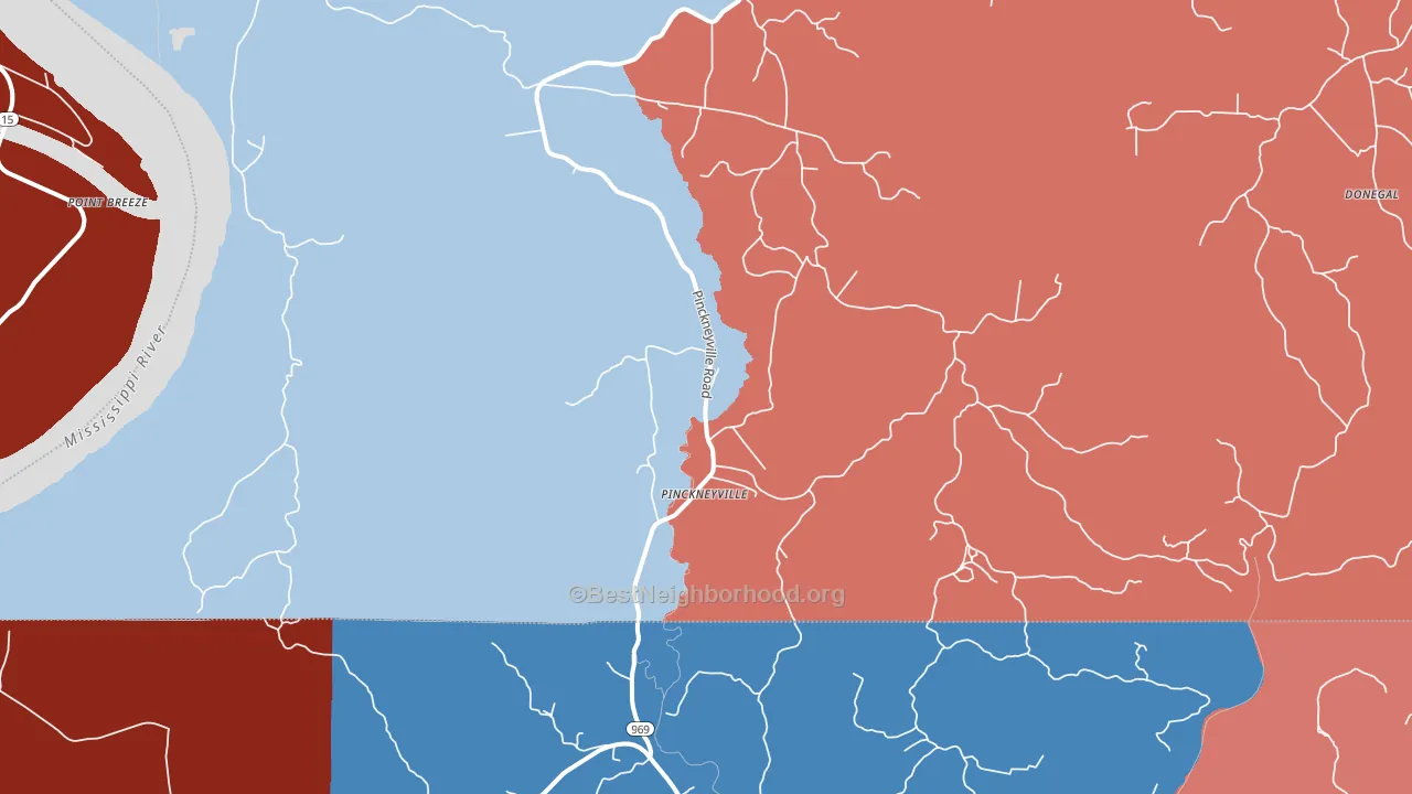 Pinckneyville, MS block-group political-lean map