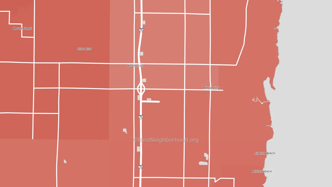 Pinconning, MI block-group political-lean map