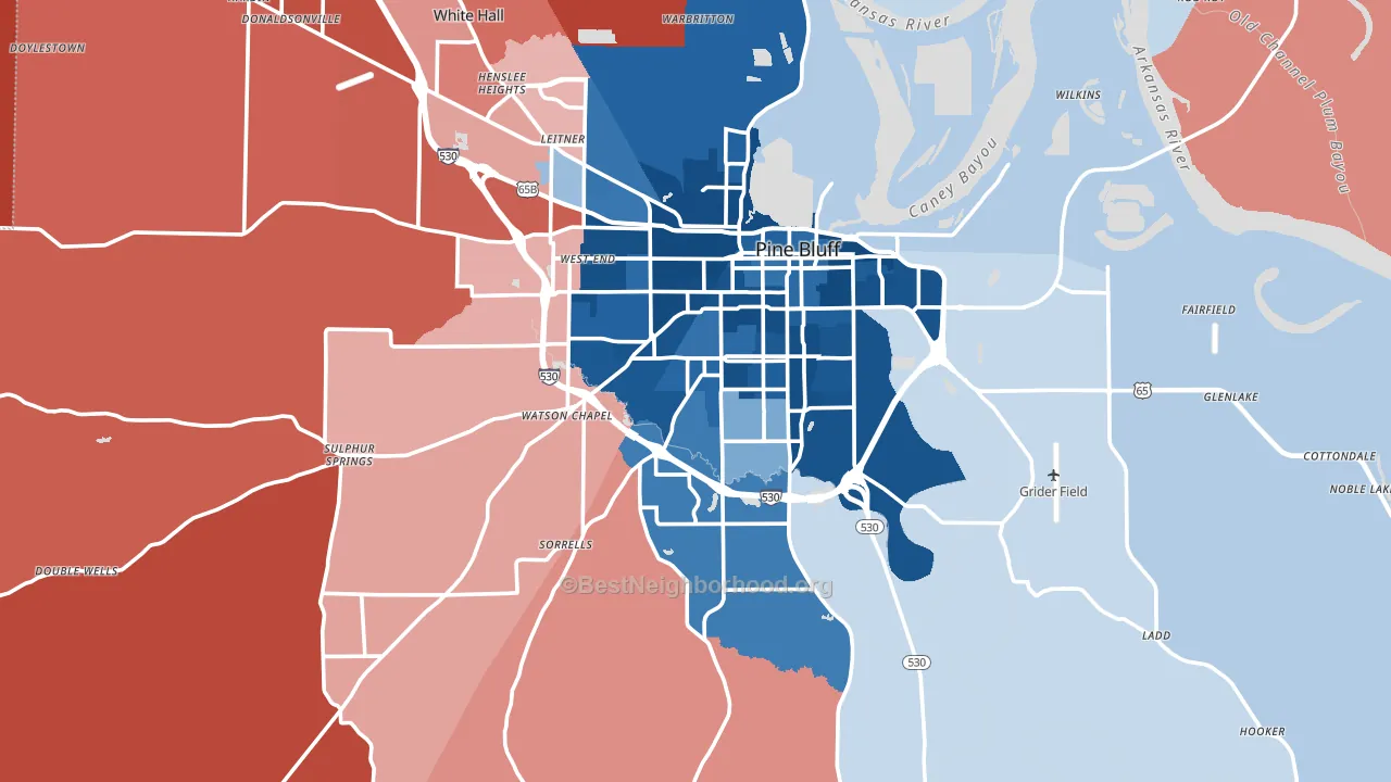 Pine Bluff, AR block-group political-lean map