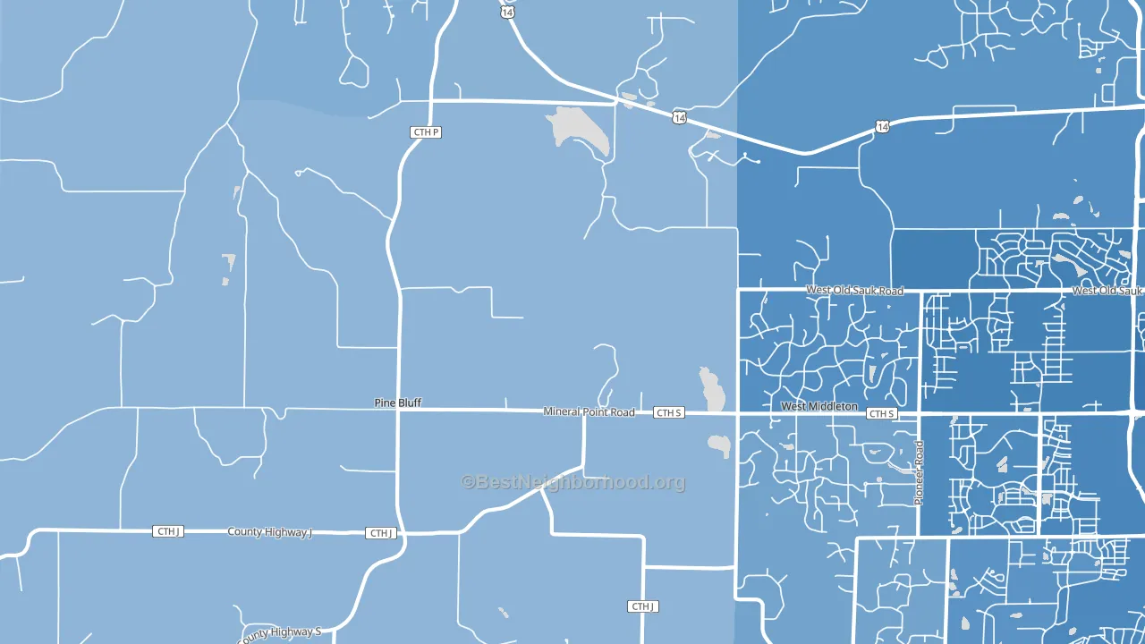 Pine Bluff, WI block-group political-lean map