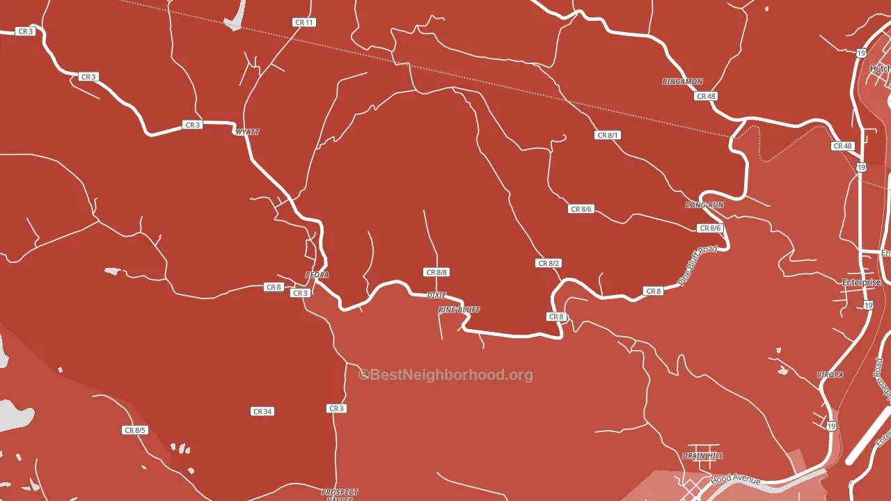 Pine Bluff, WV block-group political-lean map