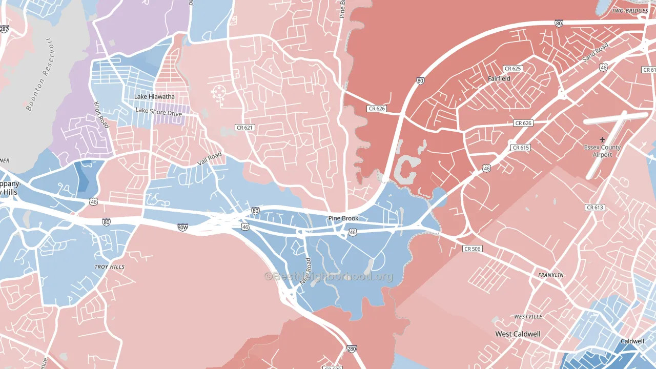 Pine Brook, NJ block-group political-lean map