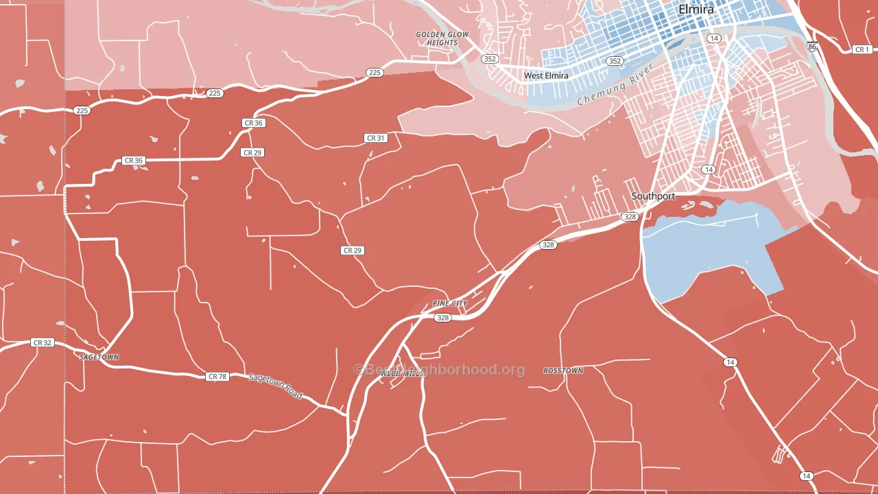 Pine City, NY block-group political-lean map