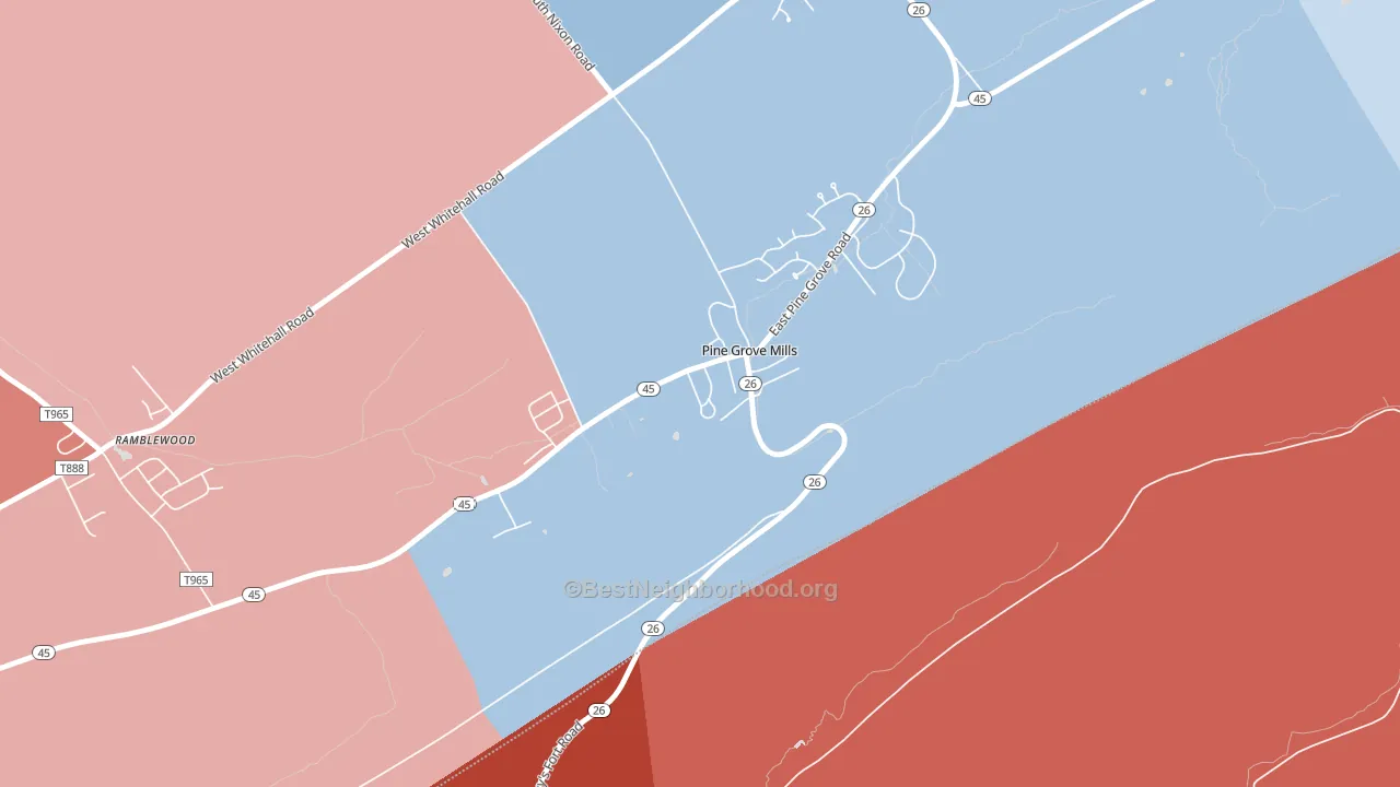 Pine Grove Mills, PA block-group political-lean map