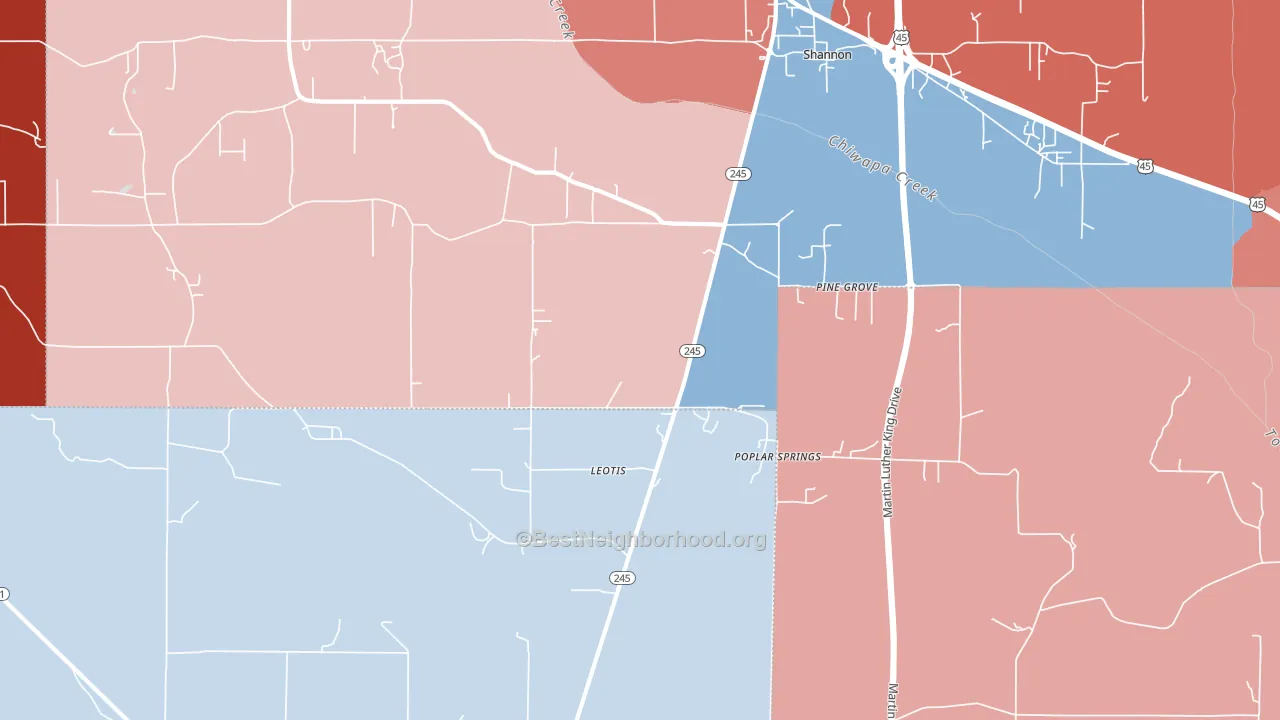 Pine Grove, MS block-group political-lean map