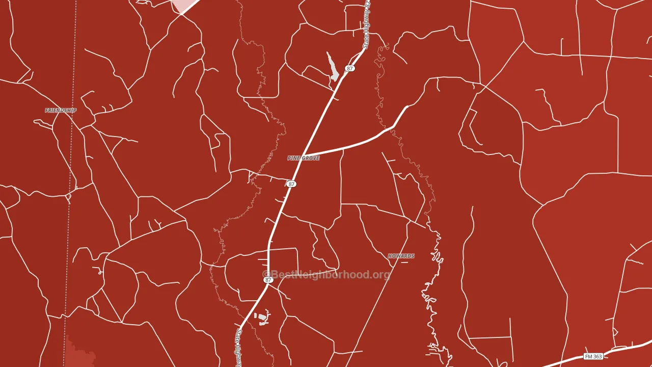 Pine Grove, TX block-group political-lean map