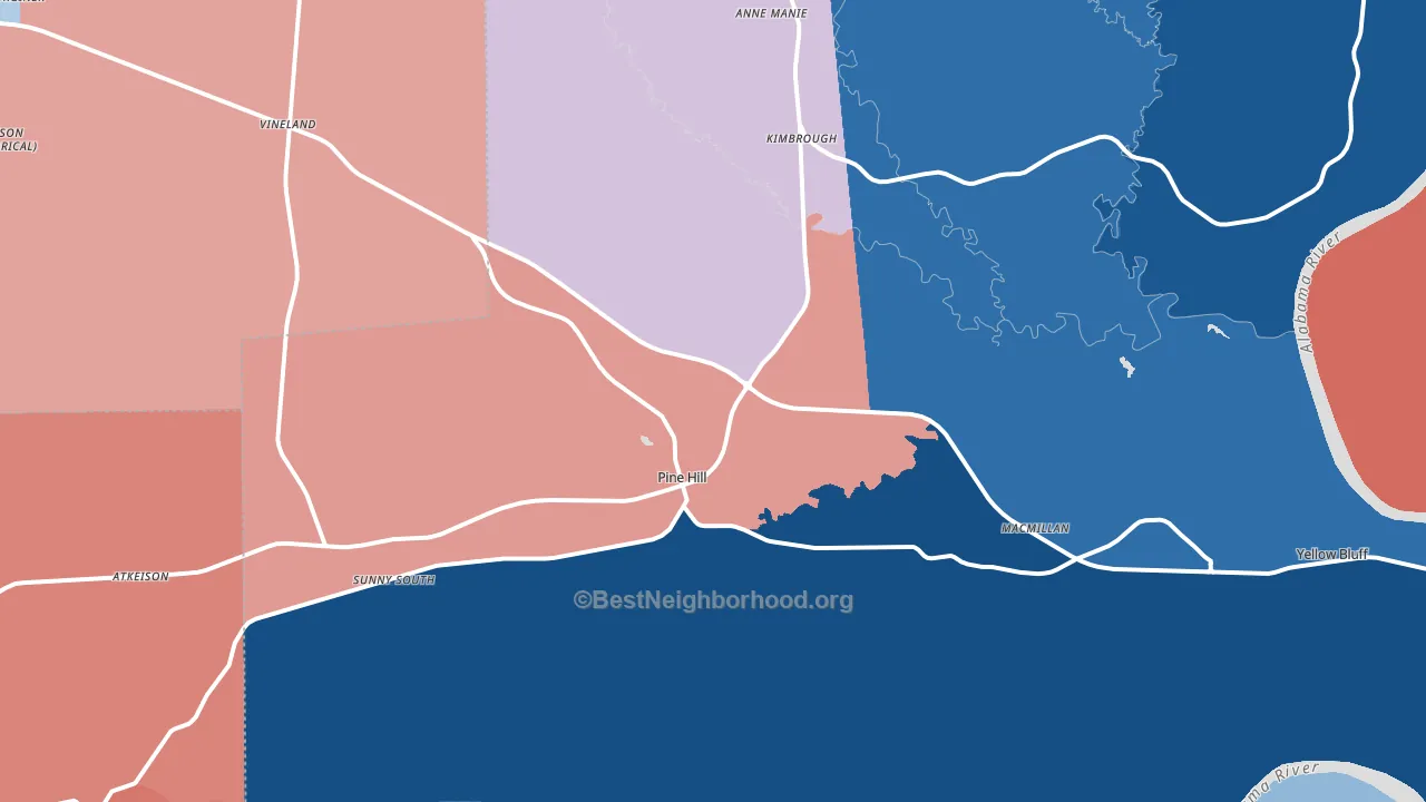 Pine Hill, AL block-group political-lean map