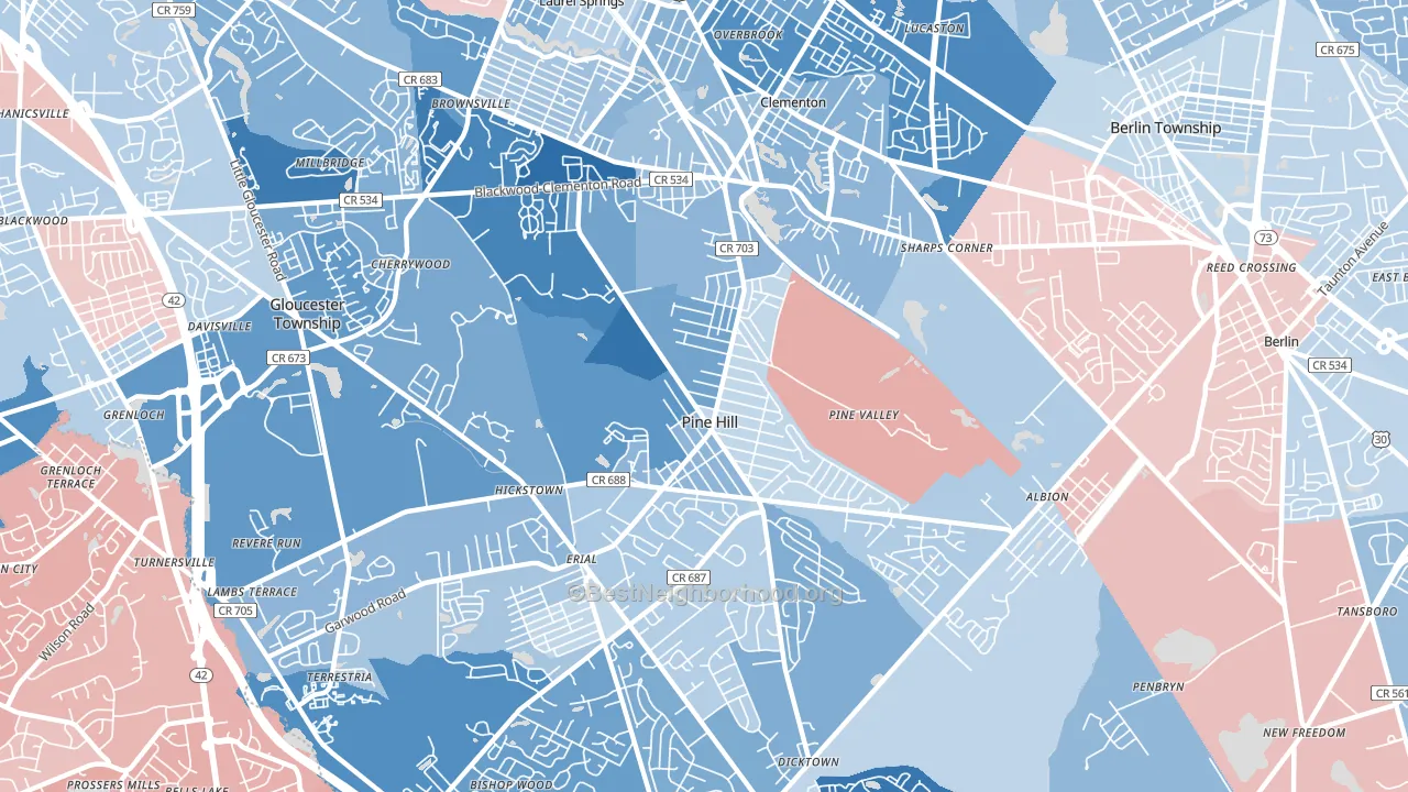 Pine Hill, NJ block-group political-lean map