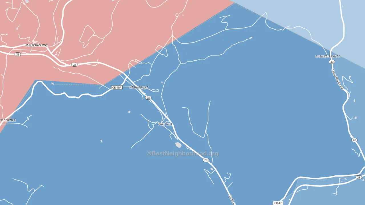 Pine Hill, NY block-group political-lean map