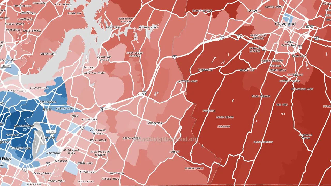 Pine Hill, TN block-group political-lean map