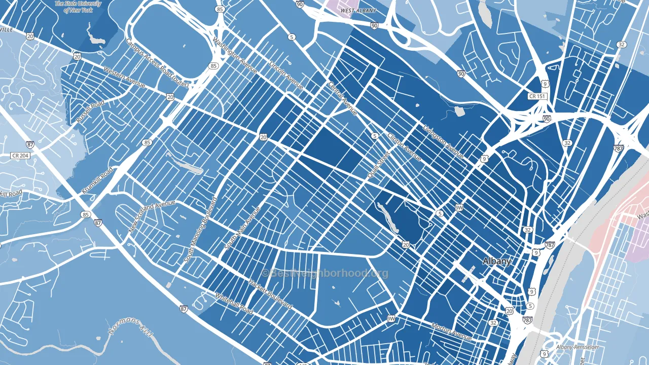 Pine Hills, Albany, NY block-group political-lean map