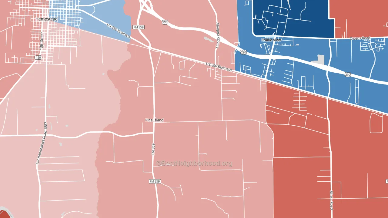 Pine Island, TX block-group political-lean map