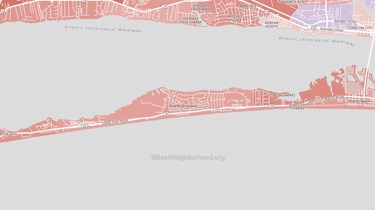 Pine Knoll Shores, NC block-group political-lean map