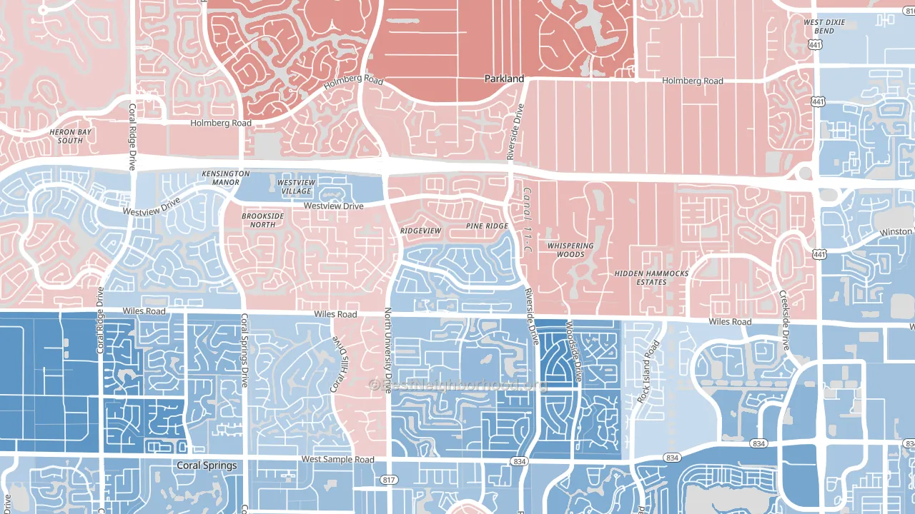 Pine Ridge, Coral Springs, FL block-group political-lean map