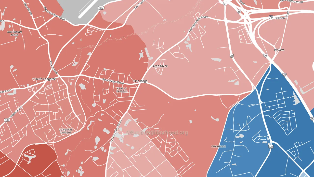 Pine Ridge, SC block-group political-lean map