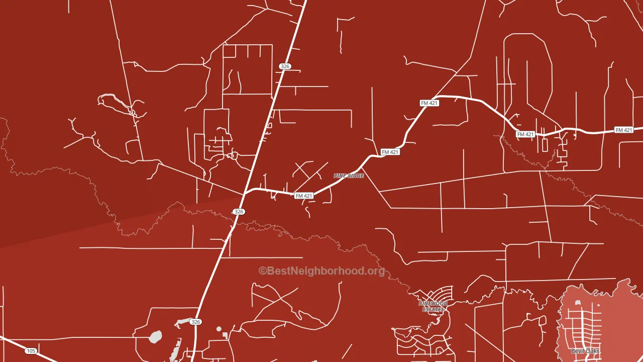 Pine Ridge, TX block-group political-lean map