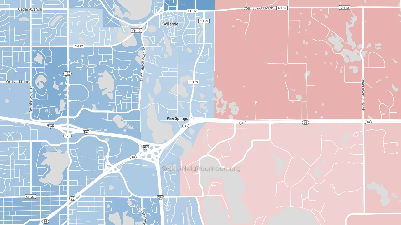 Pine Springs, MN block-group political-lean map