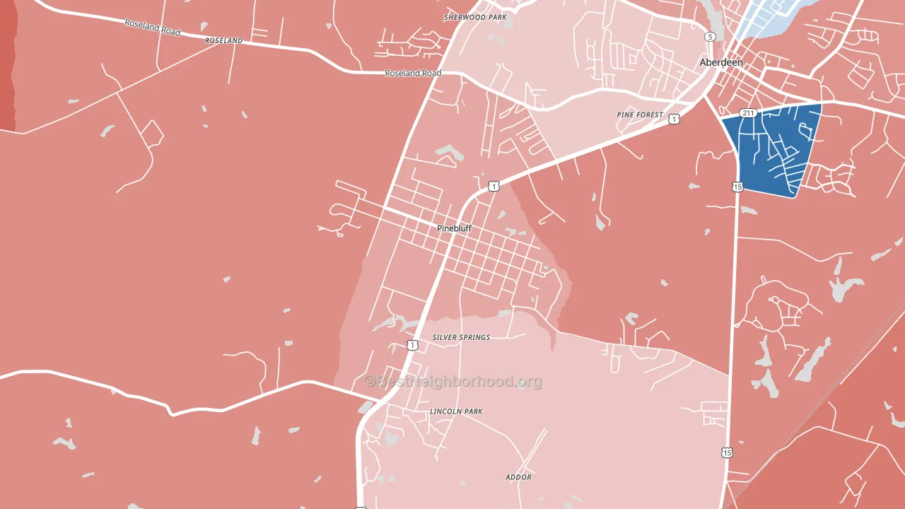 Pinebluff, NC block-group political-lean map