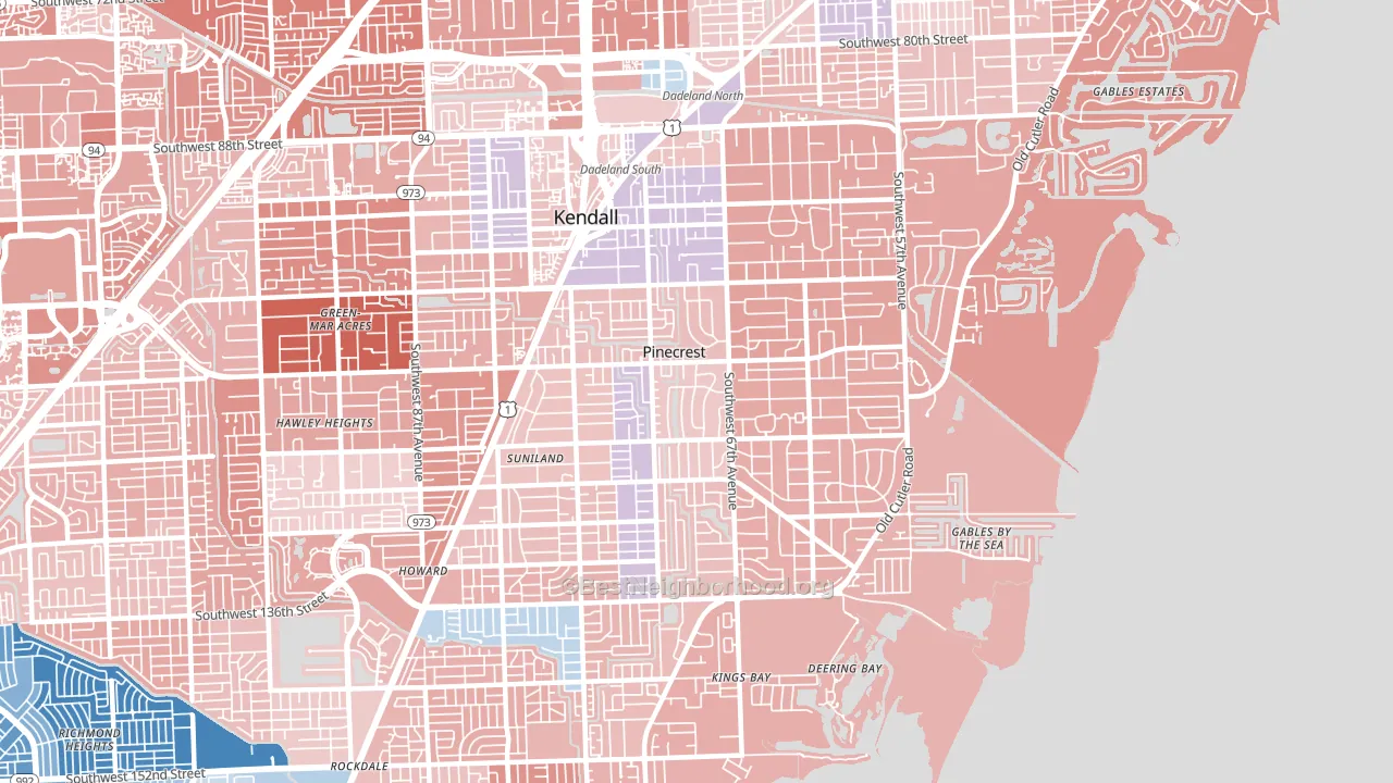 Pinecrest, FL block-group political-lean map