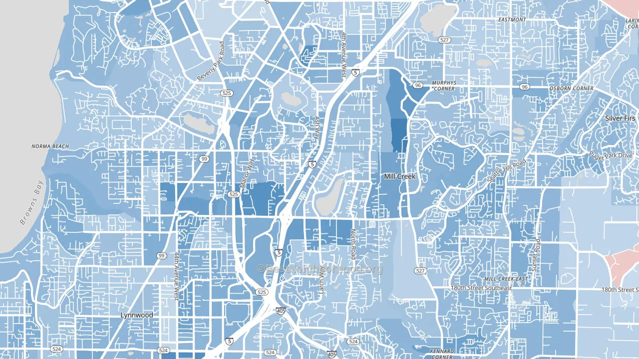 Pinehurst, Everett, WA block-group political-lean map