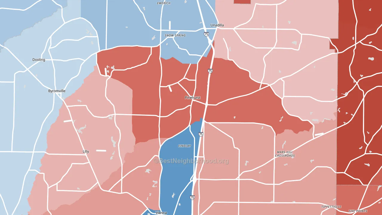 Pinehurst, GA block-group political-lean map