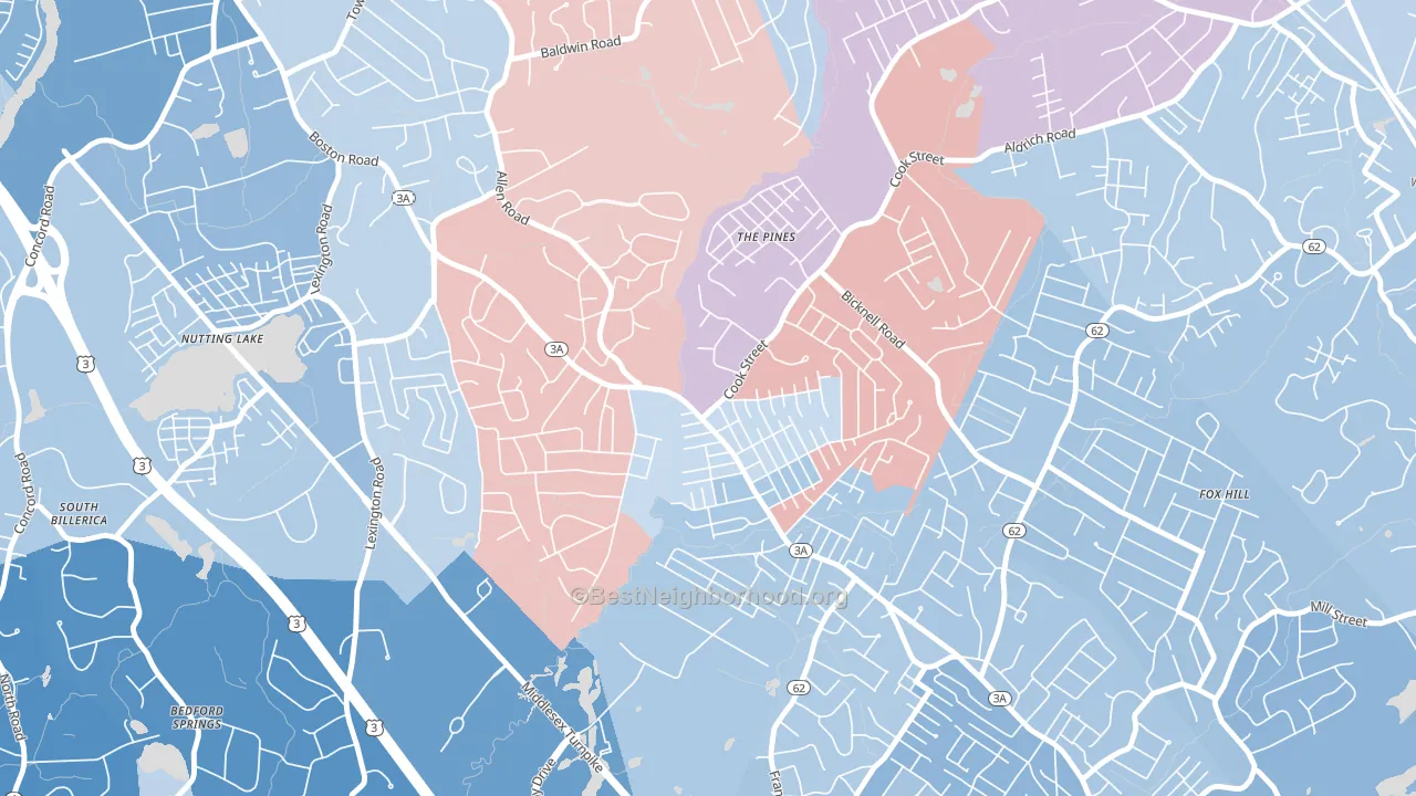 Pinehurst, MA block-group political-lean map