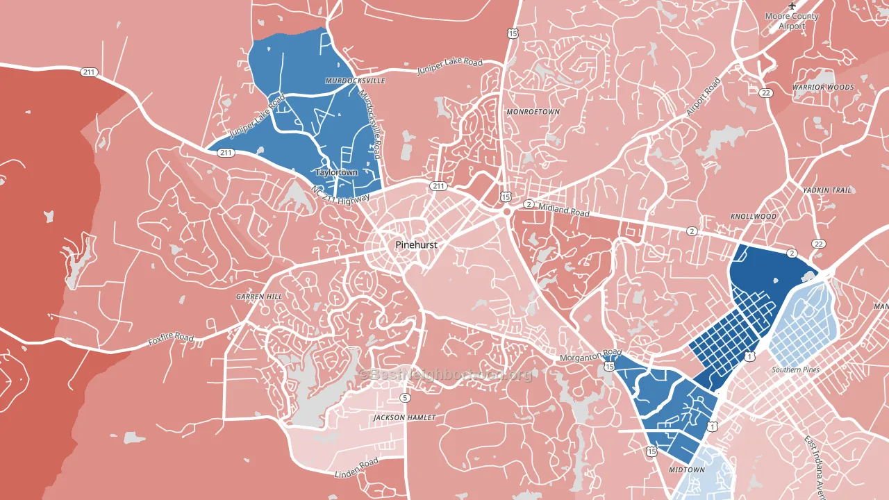 Pinehurst, NC block-group political-lean map
