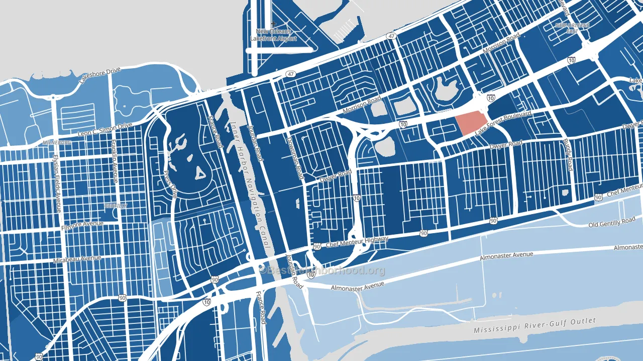 Pines Village, New Orleans, LA block-group political-lean map