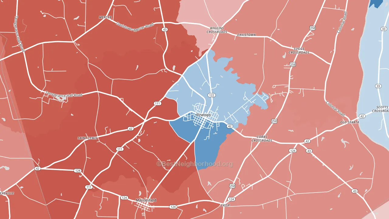Pinetops, NC block-group political-lean map