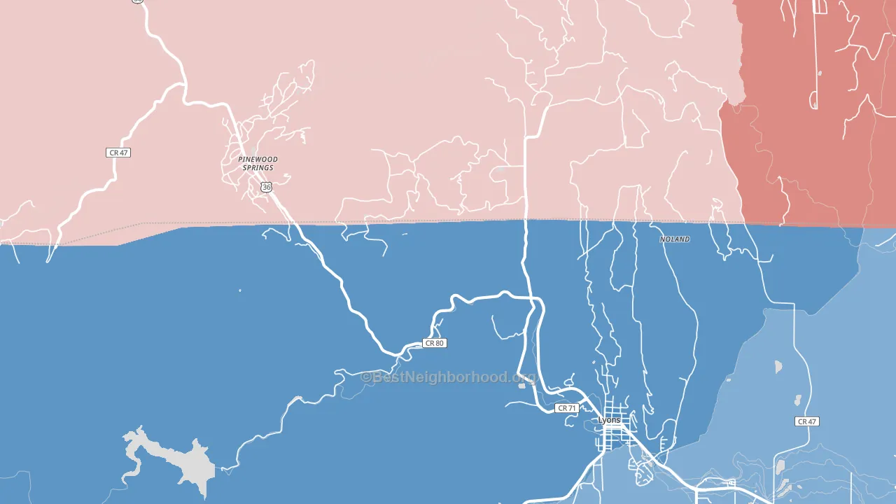 Pinewood Springs, CO block-group political-lean map