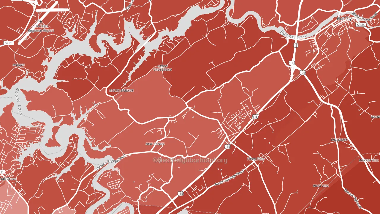 Piney Flats, TN block-group political-lean map