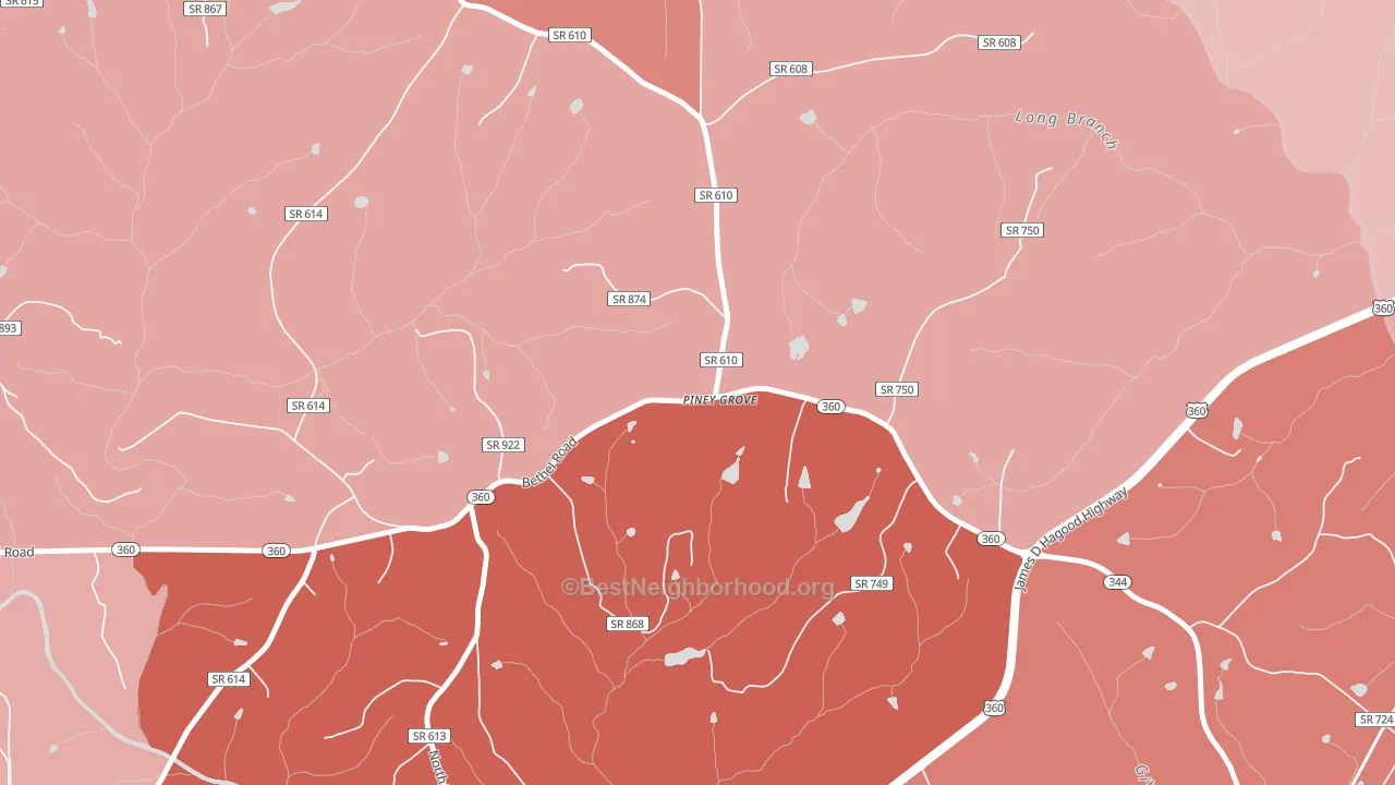 Piney Grove, VA block-group political-lean map