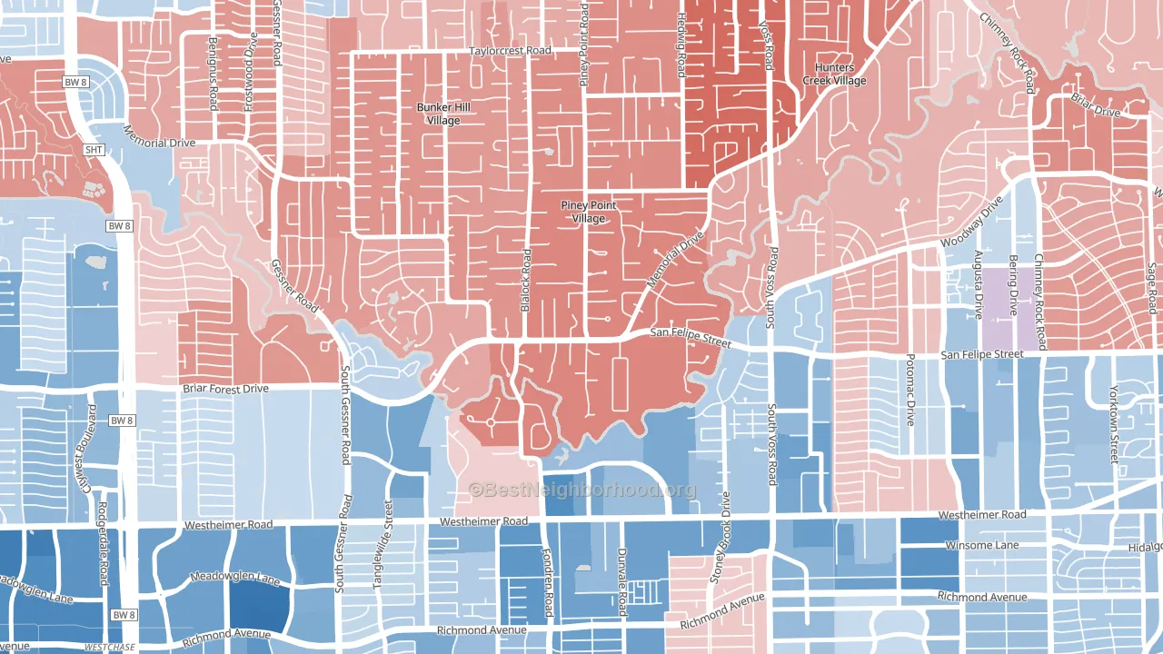 Piney Point Village, TX block-group political-lean map