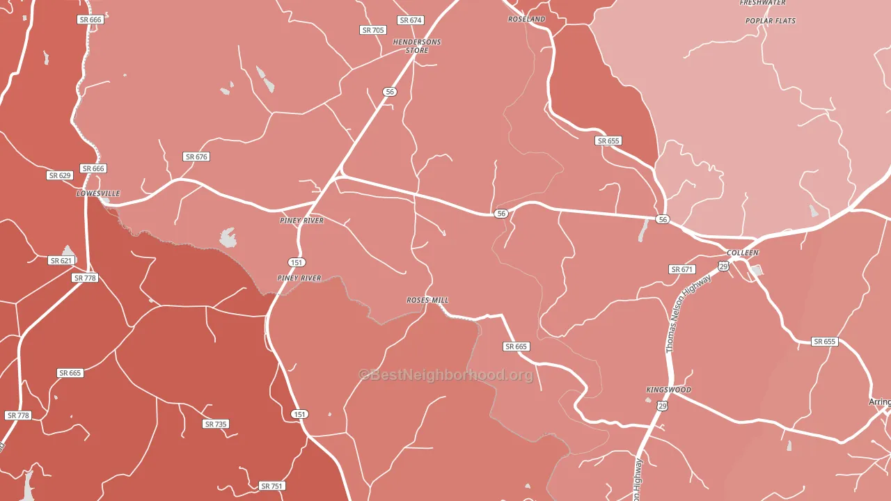 Piney River, VA block-group political-lean map
