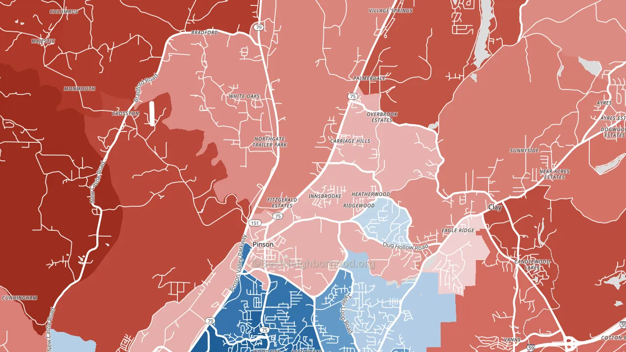 Pinson, AL block-group political-lean map