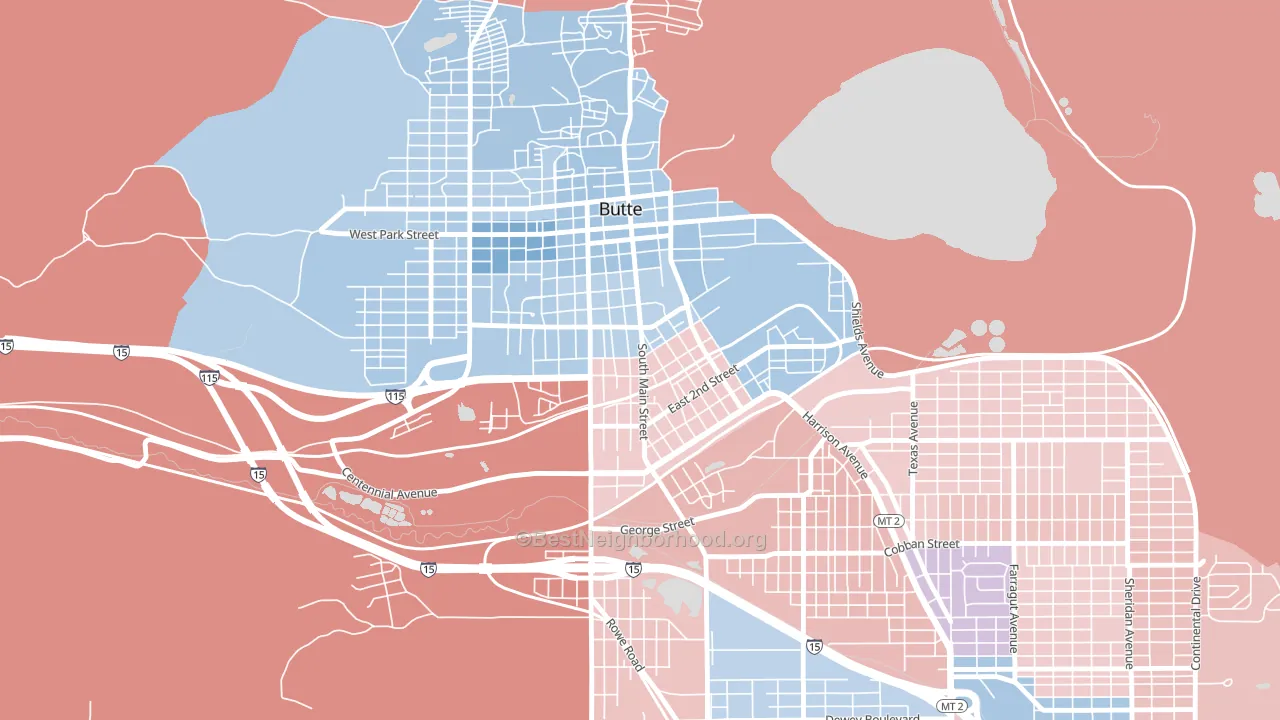 Pioneer, Butte, MT block-group political-lean map
