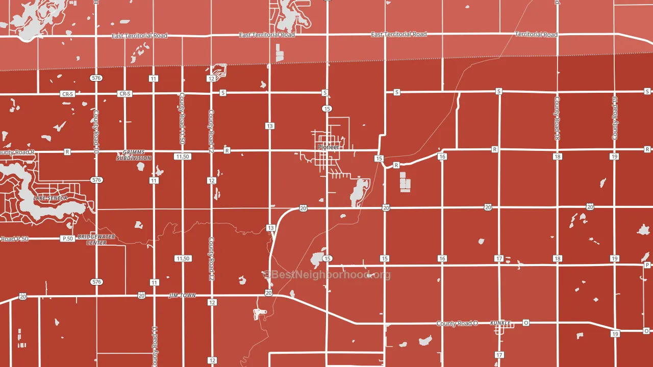 Pioneer, OH block-group political-lean map