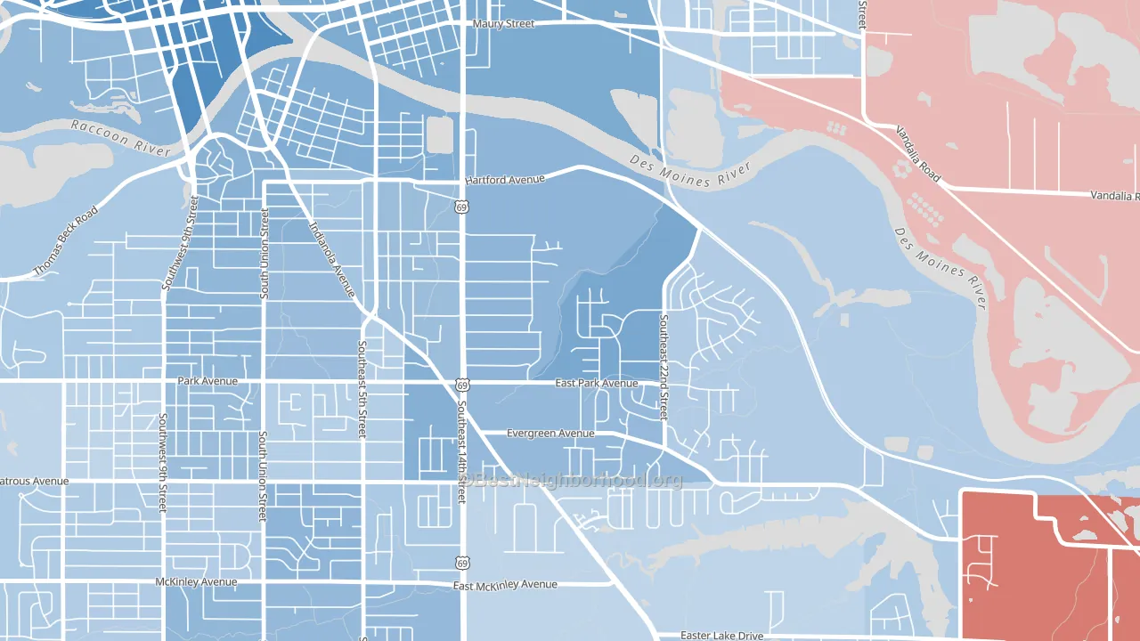 Pioneer Park, Des Moines, IA block-group political-lean map