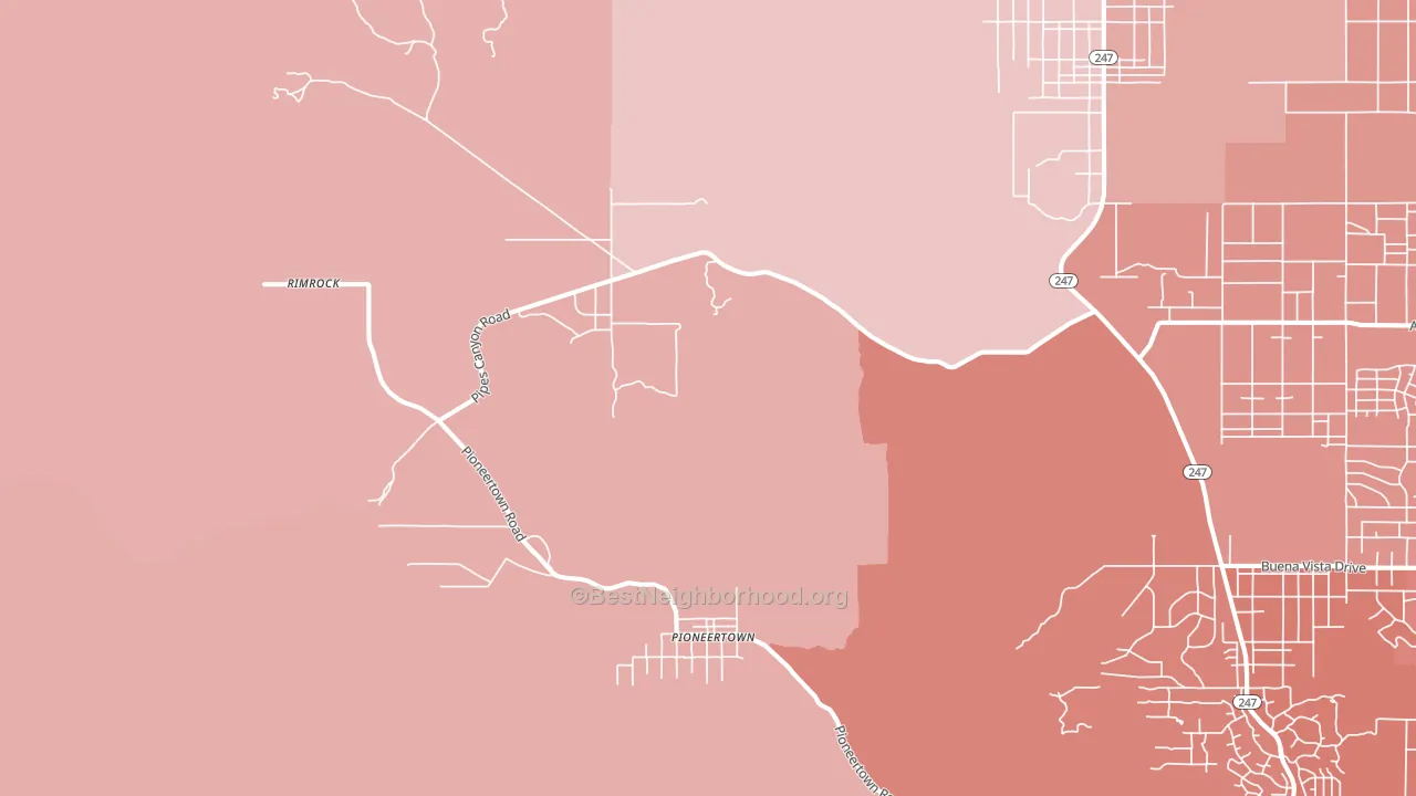 Pioneertown, CA block-group political-lean map