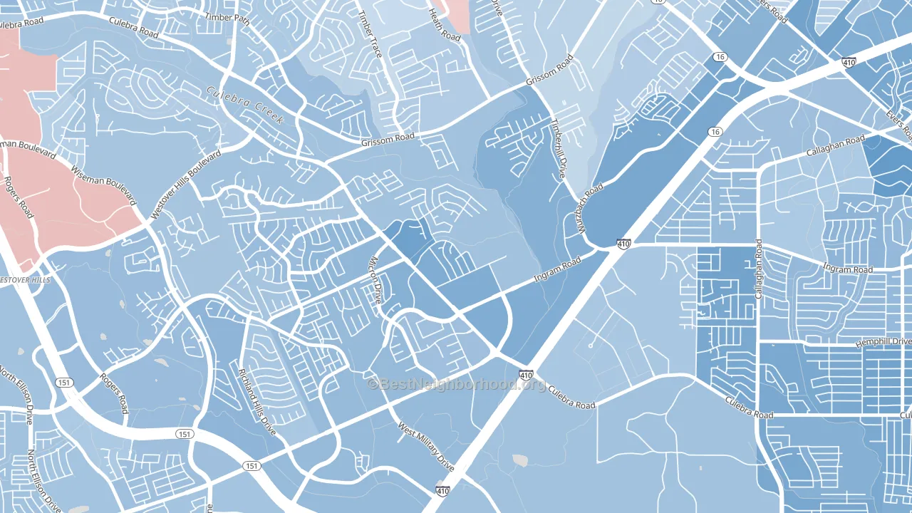 Pipers Meadow, San Antonio, TX block-group political-lean map