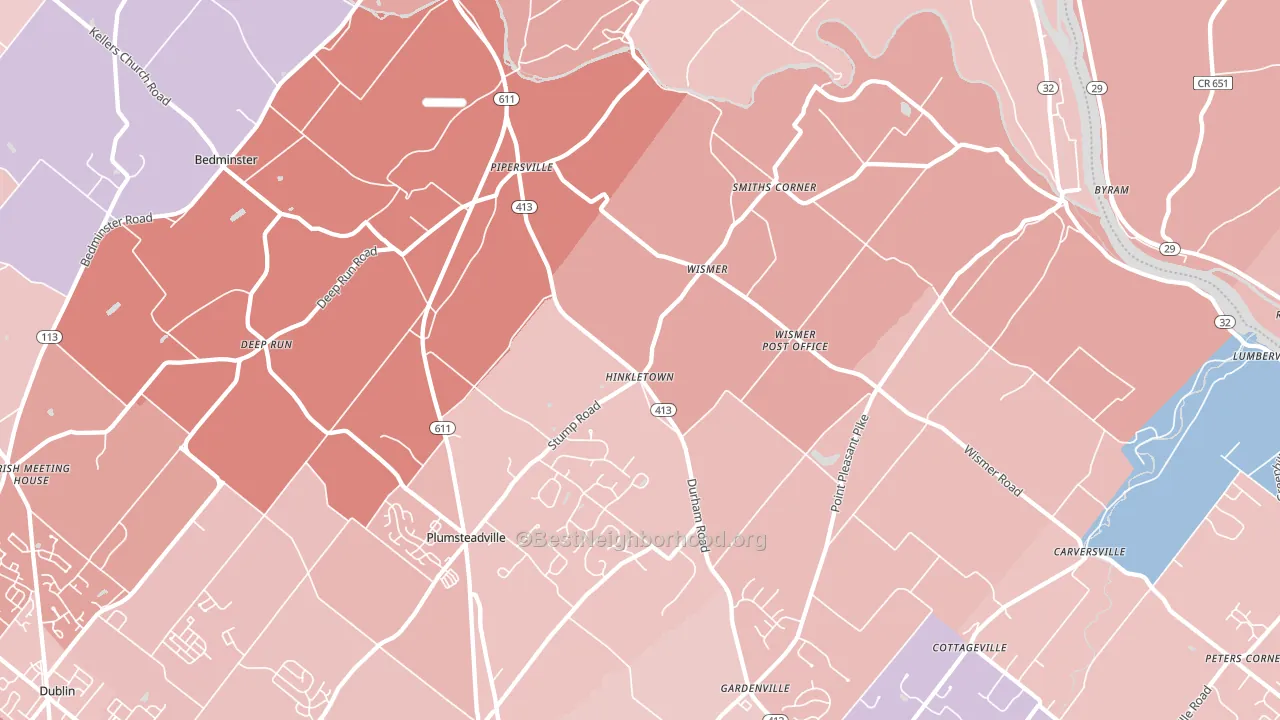 Pipersville, PA block-group political-lean map