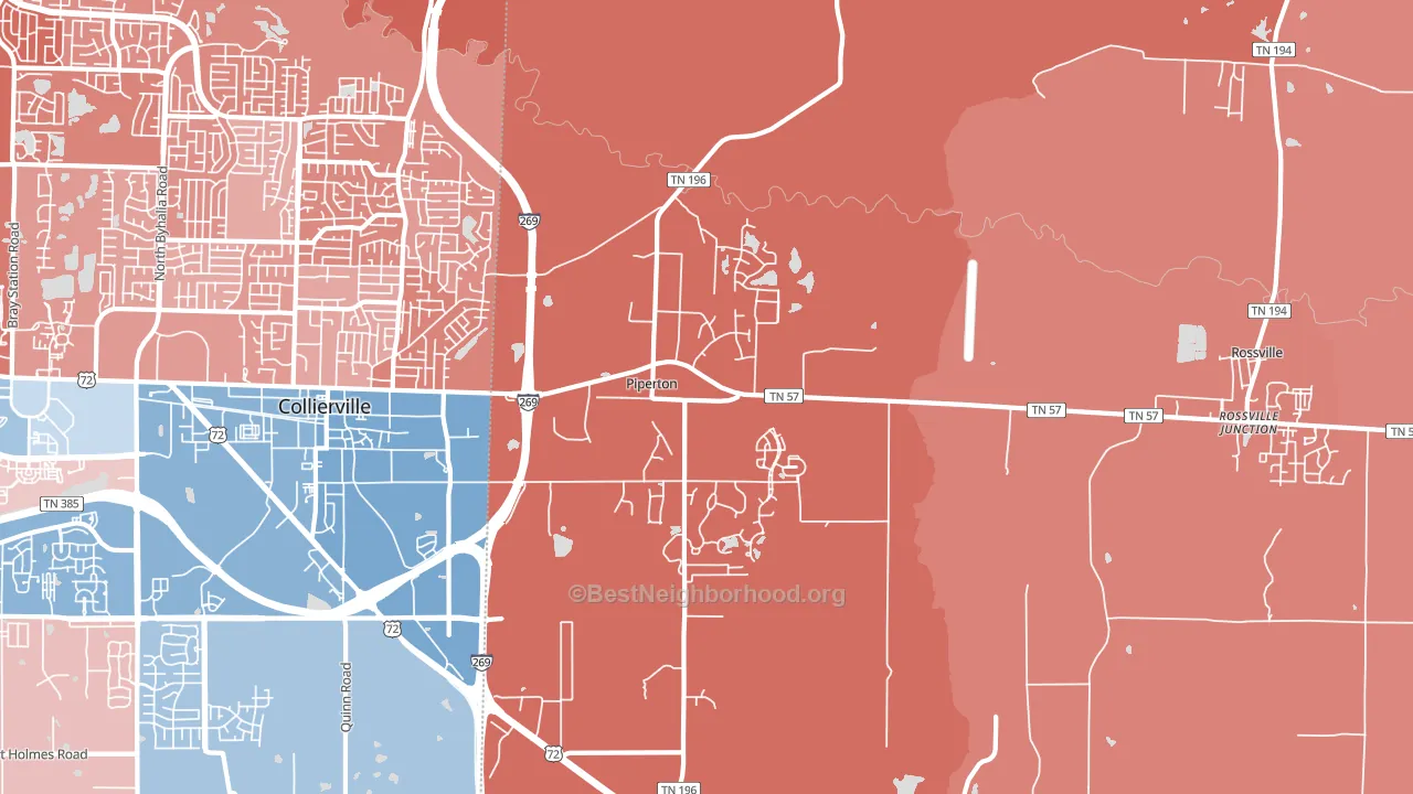Piperton, TN block-group political-lean map