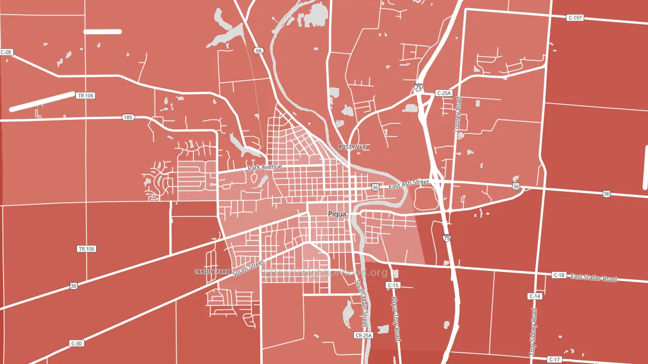 Piqua Historic District, Piqua, OH block-group political-lean map