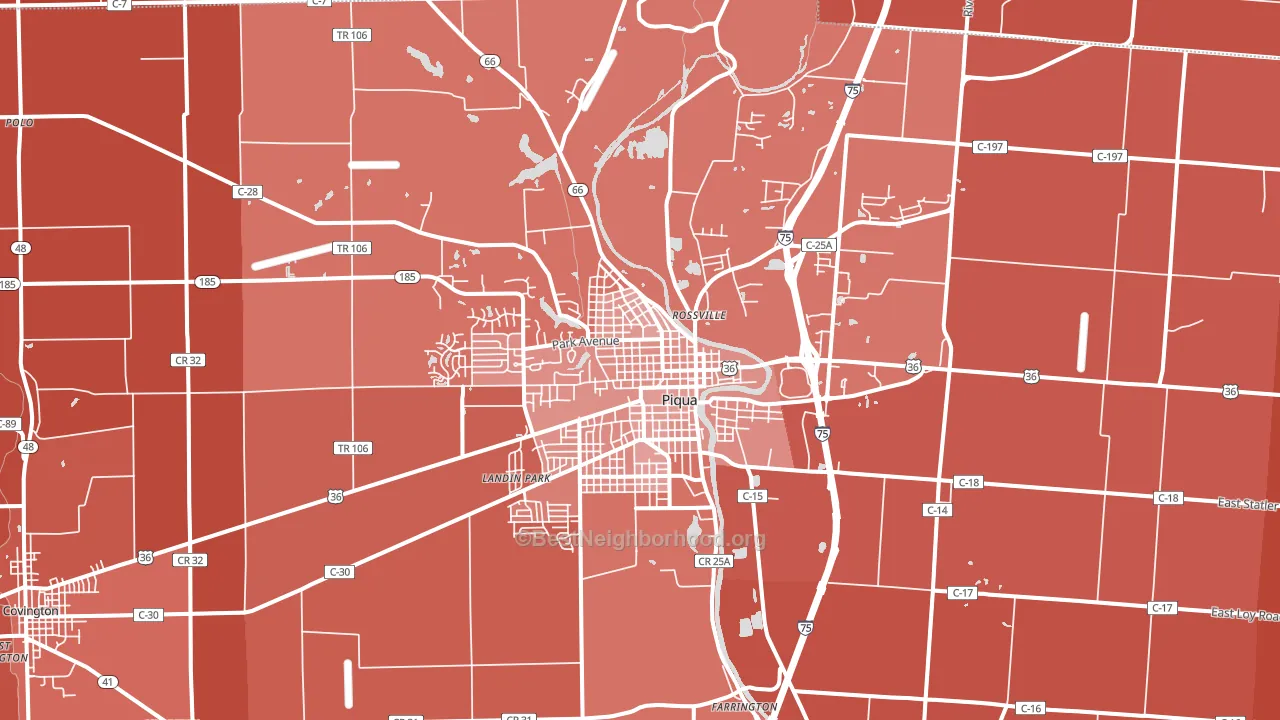 Piqua, OH block-group political-lean map