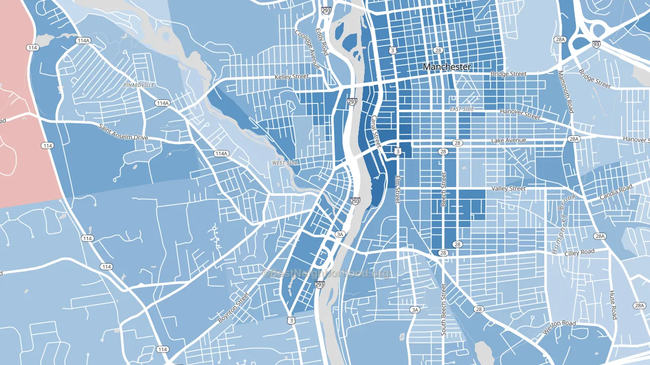 Piscataquog, Manchester, NH block-group political-lean map