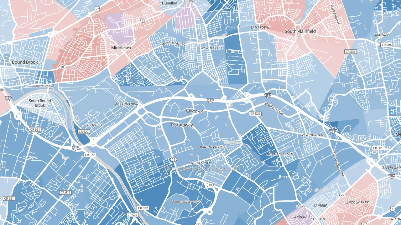 Piscataway, NJ block-group political-lean map