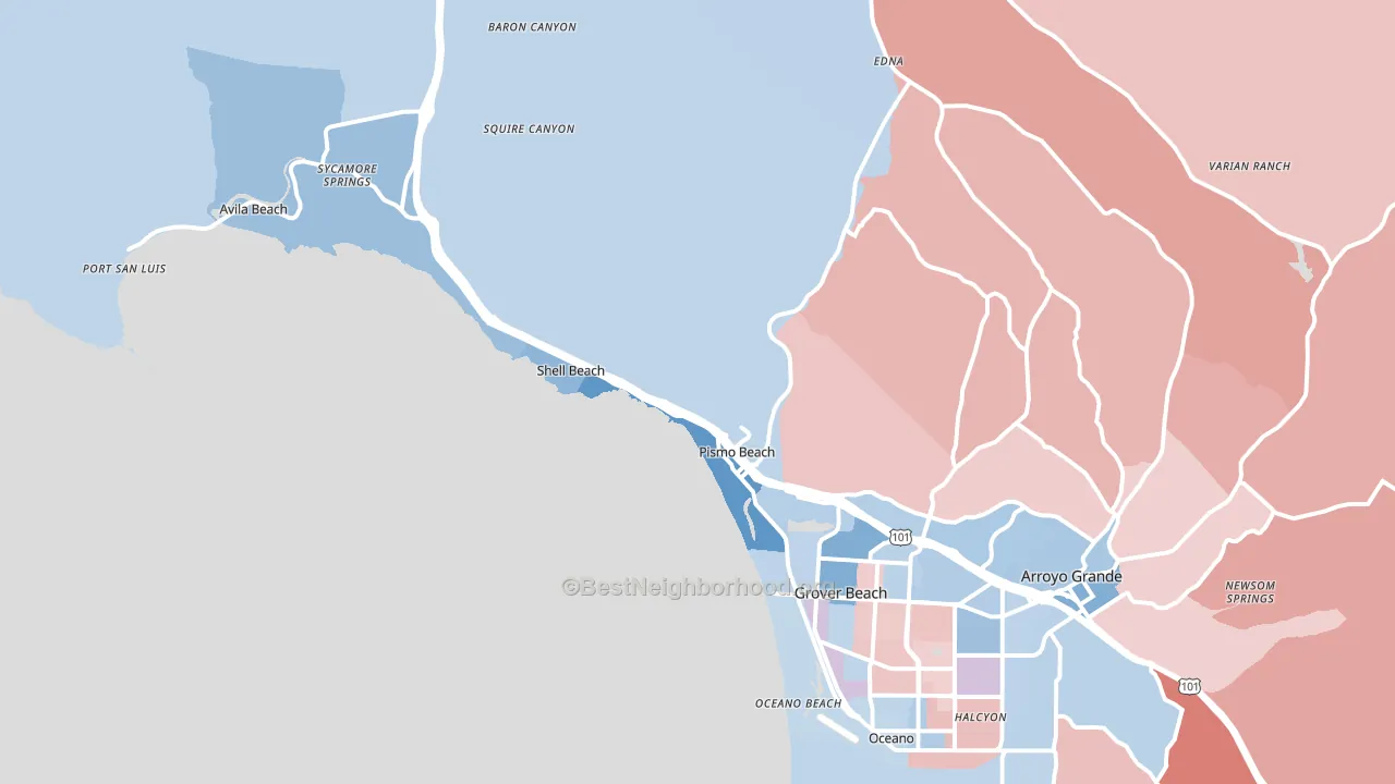 Pismo Beach, CA block-group political-lean map