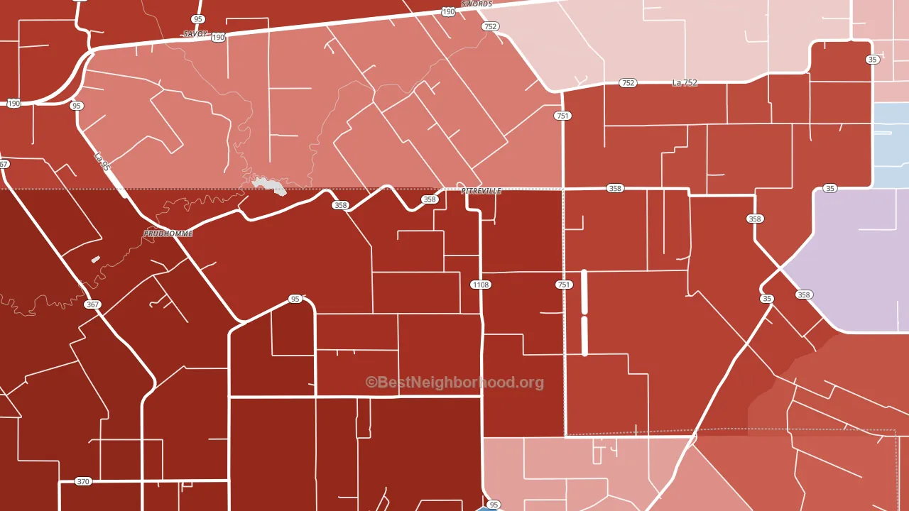 Pitreville, LA block-group political-lean map