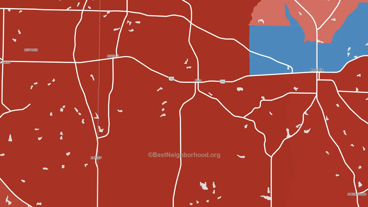 Pitts, GA block-group political-lean map