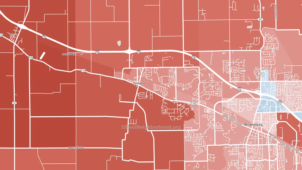 Pittsboro, IN block-group political-lean map